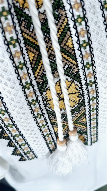 [Premium] Blouse oversize brodée - manche ballon - blanc/kaki