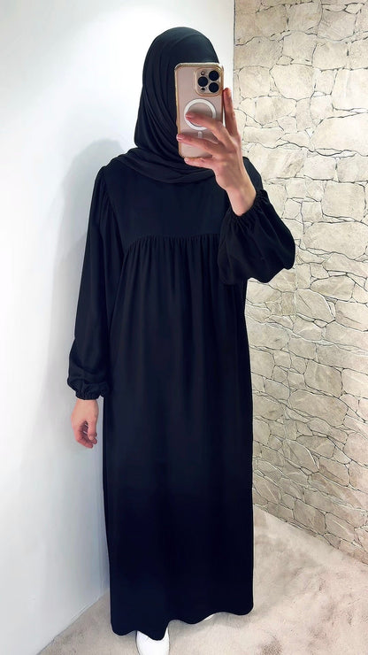 [Premium] Abaya taillée manche ballon - beige ou noir 38/48