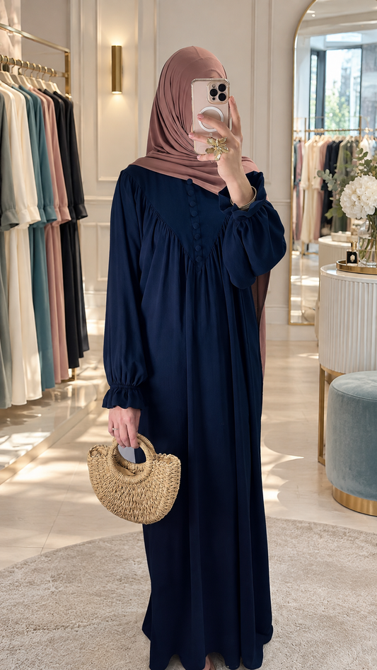 [Premium] Abaya manche fleur - bleu marine