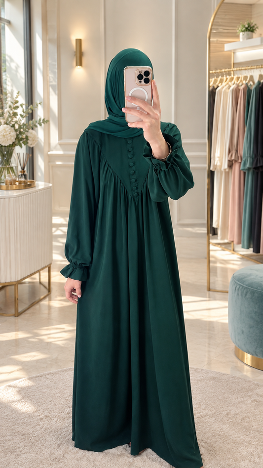 [Premium] Abaya manche fleur - vert émeraude ou noir