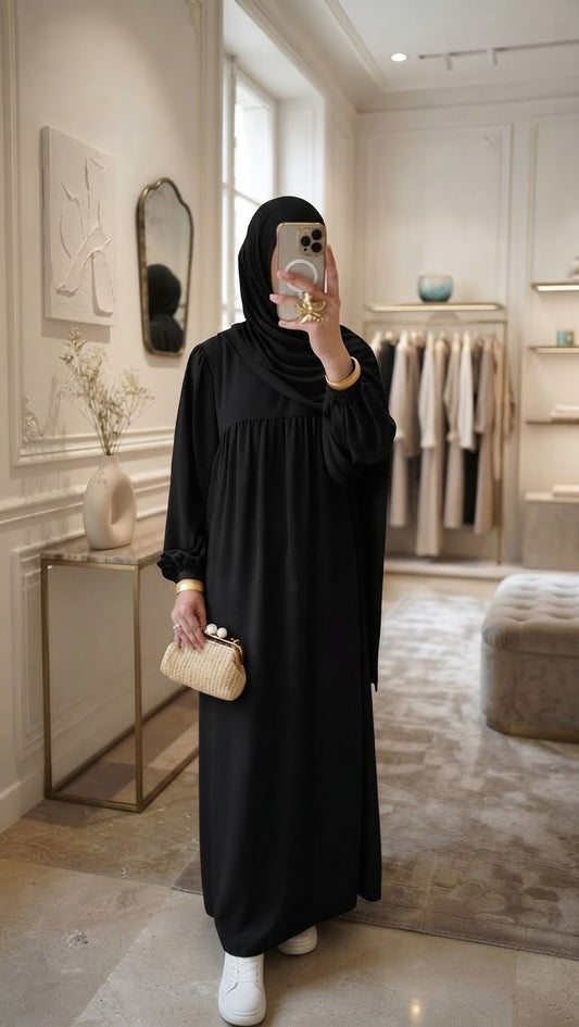 [Premium] Abaya taillée manche ballon - beige ou noir 38/48