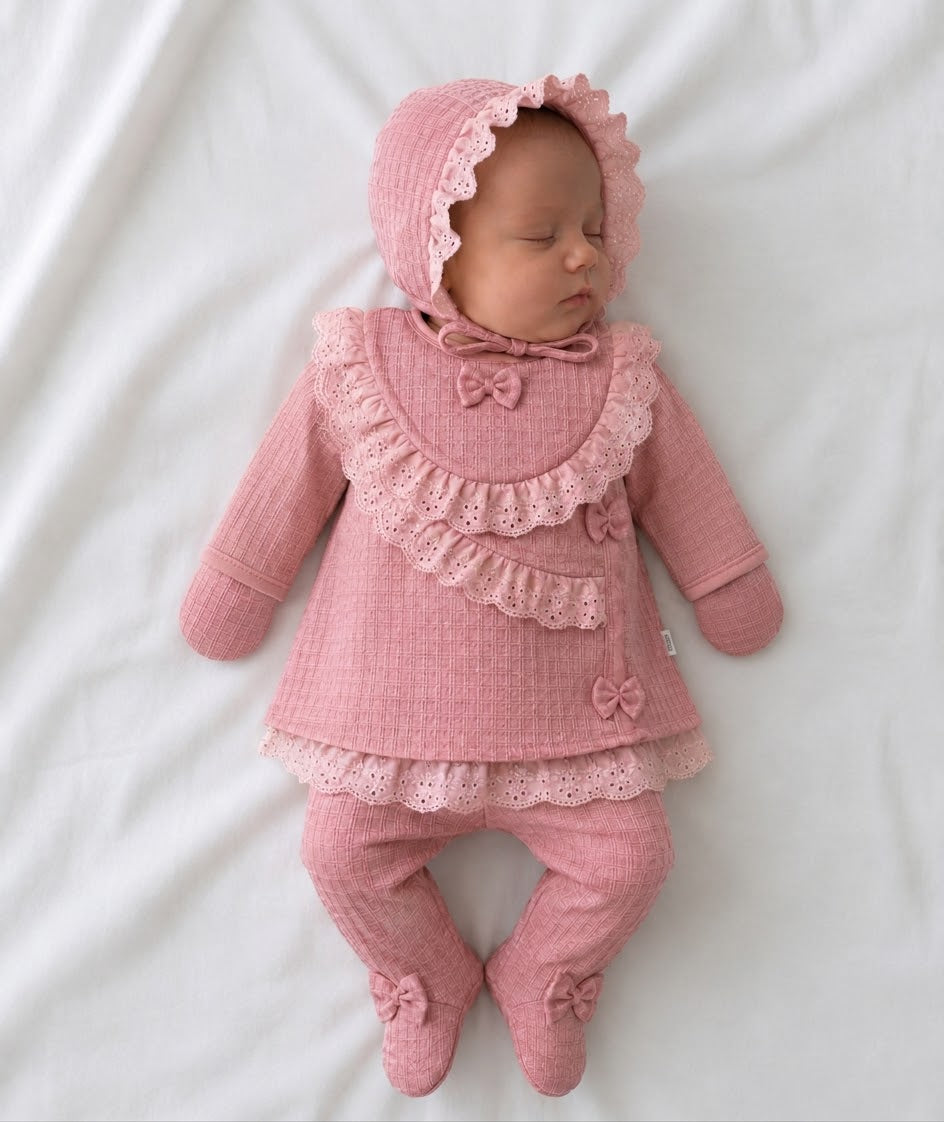 Ensemble naissance fille 5 pièces – Coton bio premium rose – 0 à 3 mois