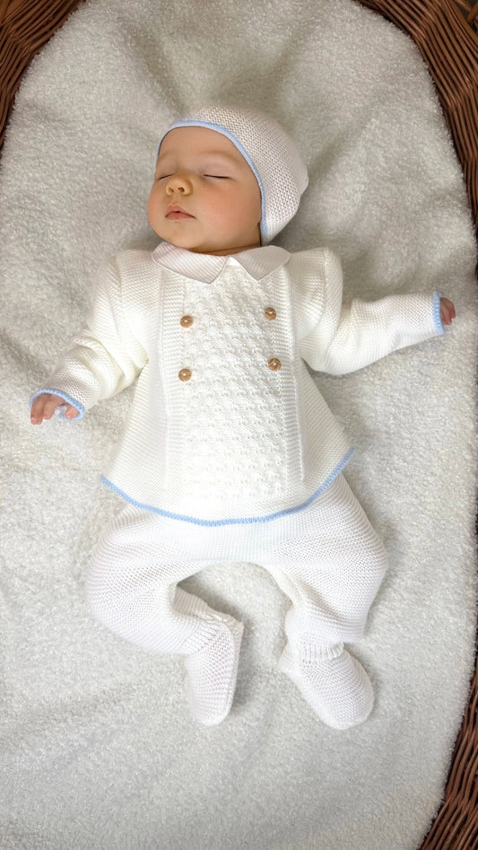 Kit naissance garçon – Bleu et blanc, doux et hypoallergénique (0-3 mois)