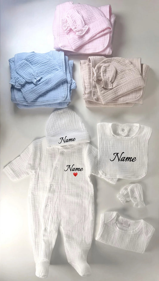 Kit pyjama naissance personnalisé avec le prénom de bébé en coton 