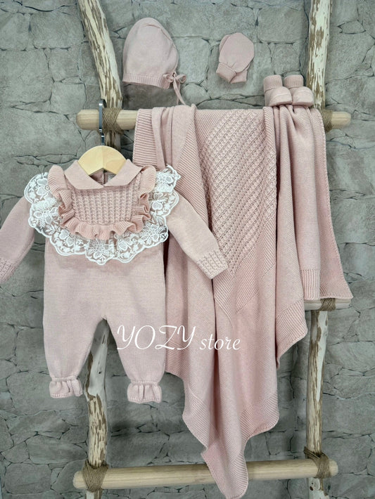 ensemble naissance bébé fille tricot coton bio GOTS
