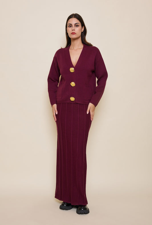 [Premium] Ensemble tricot jupe - couleur cerise 🍒- noir - crème- écru