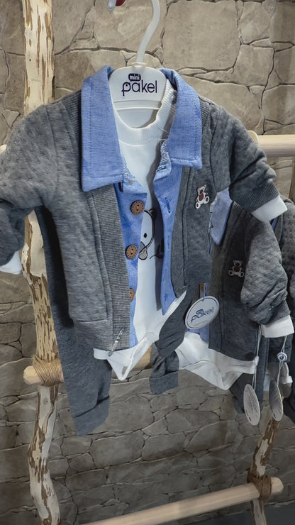 Ensemble garçon 3 PCS 100% coton -bleu/gris