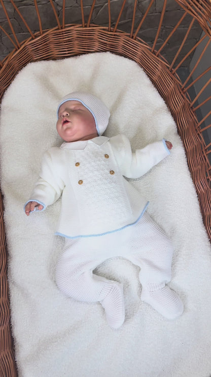 Kit naissance garçon – Bleu et blanc, doux et hypoallergénique (0-3 mois)