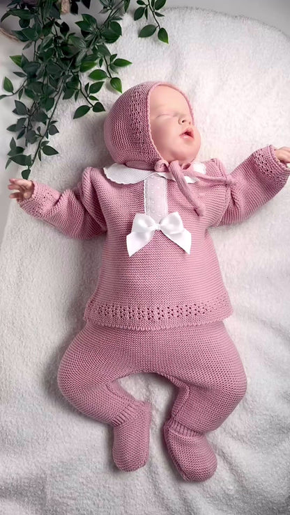 3-teiliges Strickset für Neugeborene (0-3 Monate) – Rosa