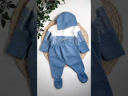 Ensemble naissance en maille 3 pièces (0-3 mois) – Bleu marine
