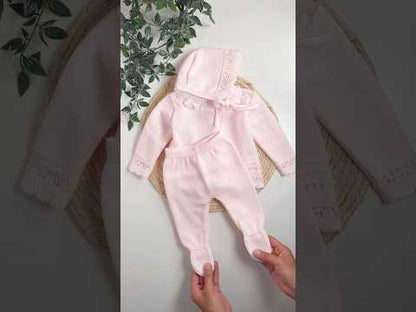 Ensemble naissance en maille 3 pièces (0-3 mois) – Rose perle