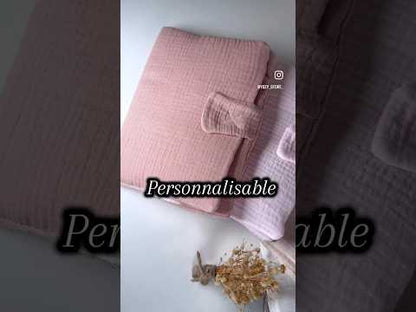 🧵 Protège carnet de santé personnalisé - brodé au prénom de bébé - Gaz de coton ｜ 7 coloris