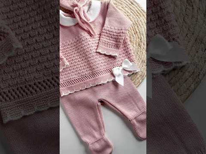 Ensemble naissance fille en maille 3 pièces (0-3 mois) – Rose poudré