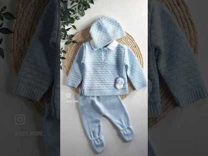 Ensemble naissance en maille 3 pièces (0-3 mois) – Bonnet, pantalon et haut