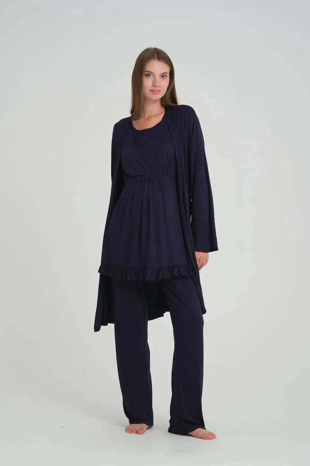 Gilet mi-long assorti pour pyjama maternité 3 pièces – coton doux