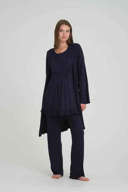 Gilet mi-long assorti pour pyjama maternité 3 pièces – coton doux