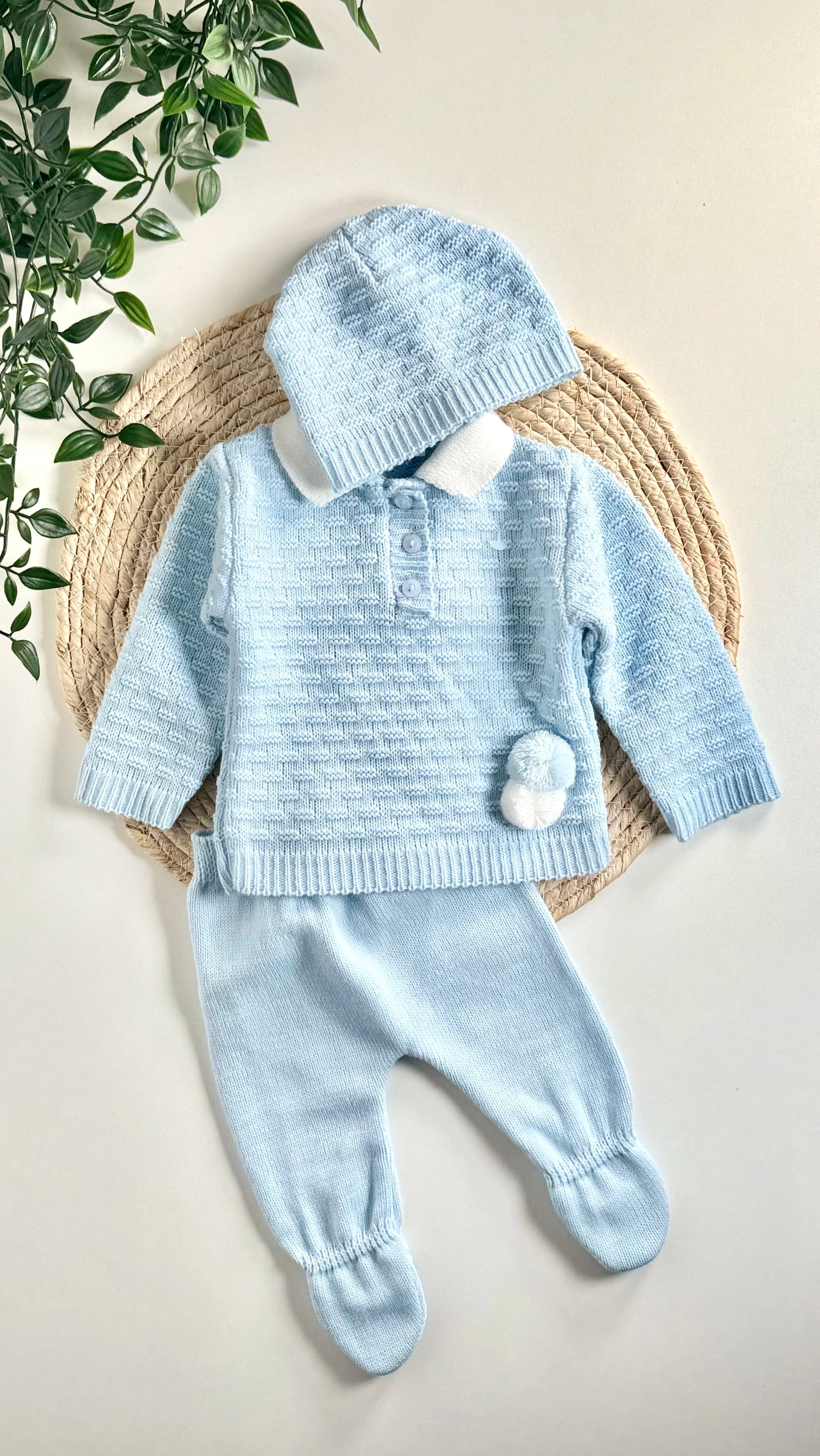 Tenue naissance en maille 3 pièces pour bébé 0-3 mois avec bonnet, pantalon et haut, cadeau de maternité OEKO-TEX®