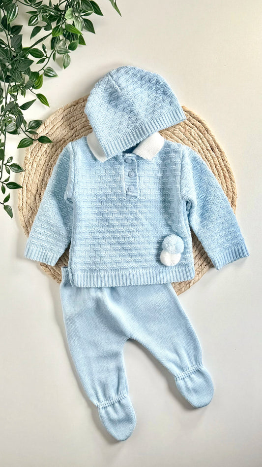 Tenue naissance en maille 3 pièces pour bébé 0-3 mois avec bonnet, pantalon et haut, cadeau de maternité OEKO-TEX®