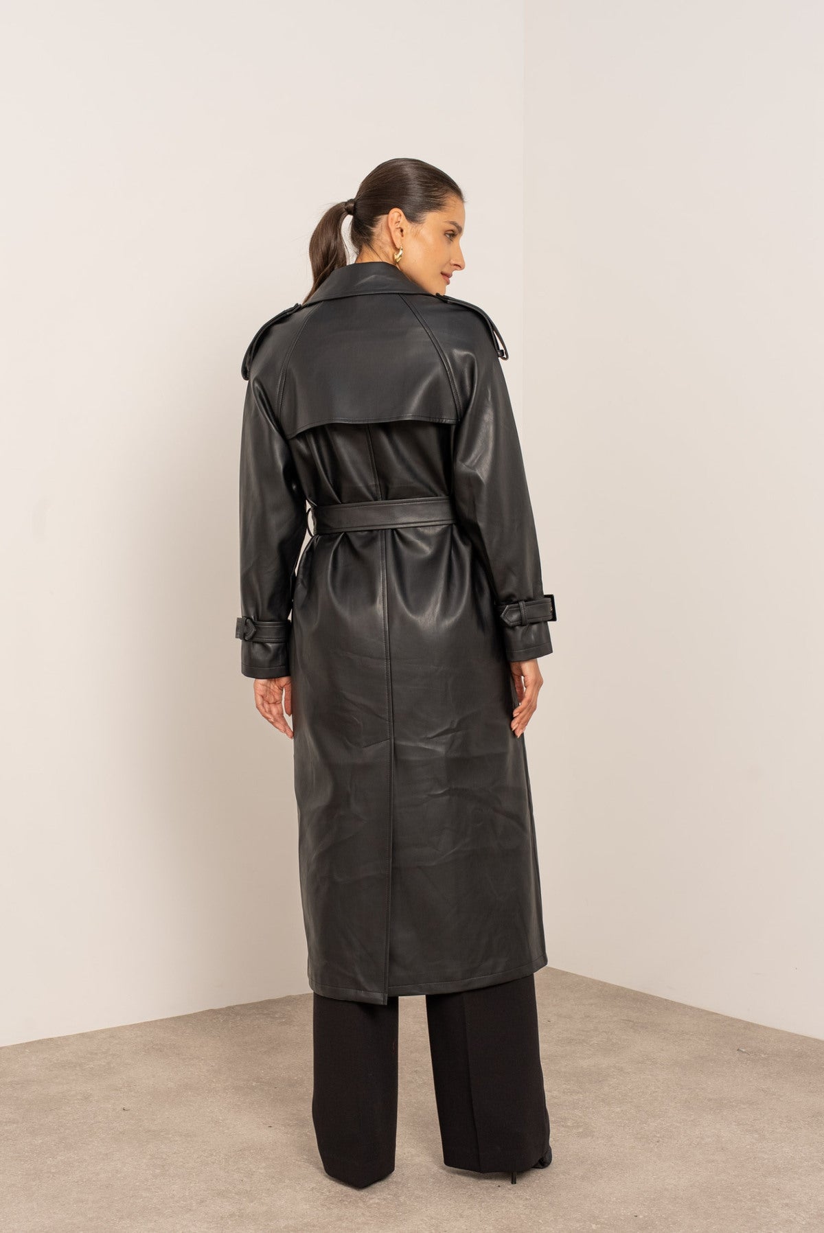[Haut de gamme]  Veste trench long en cuir vegan
